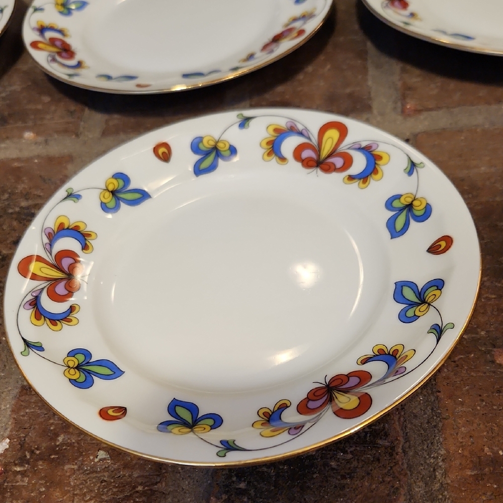 Porsgrund Farmers Rose Bread And Butter Plate Norway Porcelain 24K Gold Trim